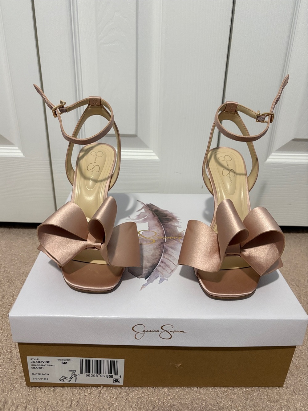 Jessica Simpson Rose Gold Satin Bow Ankle-Strap Heels